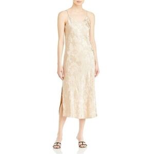Lucy Paris Champ Midi Slip Dress Floral Satin Champagne Size Medium